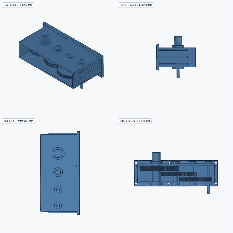 Varen CAD agent 自主设计的三级齿轮减速器装配四视图